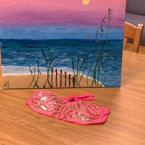 Xhileration bikini top hot pink with gold sequins neck straps are missing